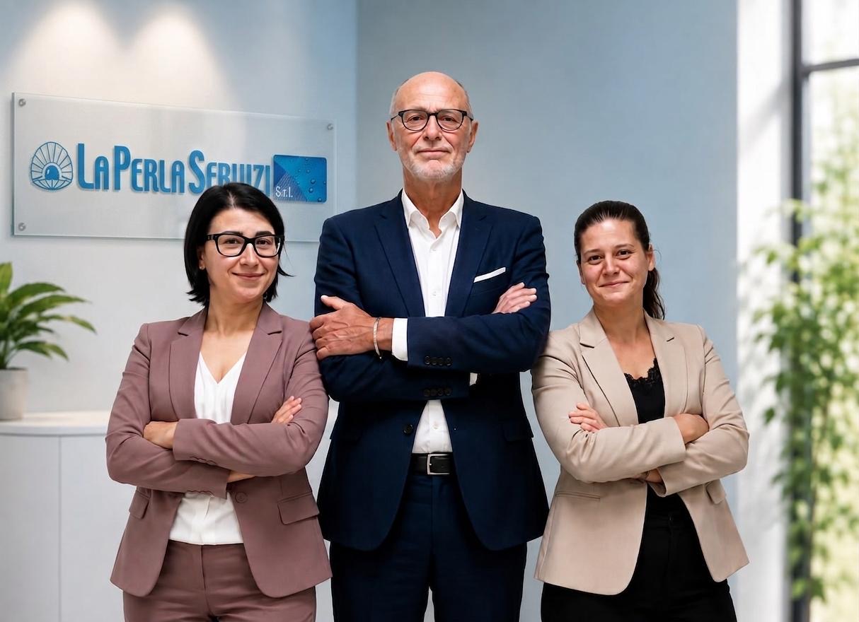 Il team di La Perla Servizi nella sede
